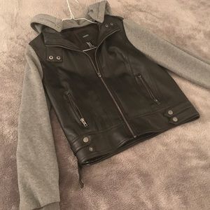 Forever 21 zip up jacket:half leather, half cotton